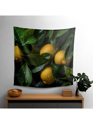 Karmaşık Limon Ağacı Tasarımlı Kumaş Duvar Sanatı Örtü -  Pamuk Sırtlı, Canlı Süblimasyon