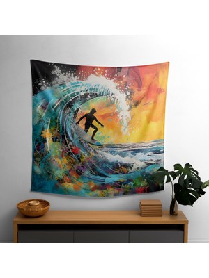 Sörfçü Dalga Baskılı Duvar Örtüsü - Yatak Odası, Oturma Odası ve Yurt Dekoru Için Canlı Kumaş