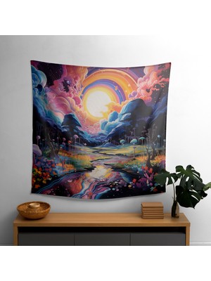 Psychedelic Patlama Duvar Örtüsü -  Pamuk Sırt, Polyester Ön - Ranforce Kumaş, Canlı Renkler