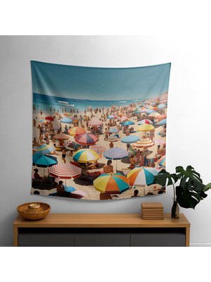 Renkli Plaj Lı Duvar Örtüsü - Ranforce Kumaş, Canlı Renkler - Yatak Odası, Oturma Odası, Yurt