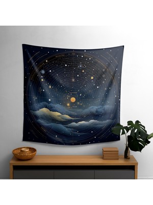 Yıldızlı Gece Gökyüzü  Duvar Örtüsü - Modern Constellation Sanat Dekoru,  Pamuk Sırt ve