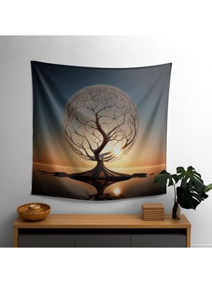 Modern Dijital Hayat Ağacı Kumaş Duvar Örtüsü -  Pamuk Sırtlı, Canlı Renkler, Hafif -