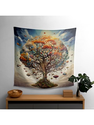 Sürrealist Hayat Ağacı  Duvar Örtüsü -  Pamuk Arka, Polyester Ön - Canlı Renkler, Hafif