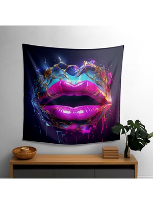 Neon Kiss Canlı Dijital Sanat Kumaş Duvar Örtüsü -  Pamuk Sırtlı, Ranforce Kumaş, Süblimasyon