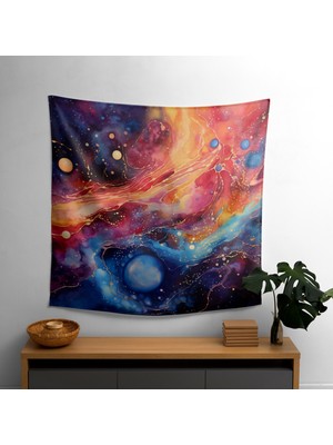 Modern  Yıldız Haritası Duvar Örtüsü -  Pamuk Sırt, Polyester Ön, Ranforce Kumaş, Canlı