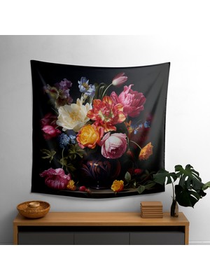 Natürmort Çiçekli Duvar Örtüsü -  Pamuk Sırt, Polyester Ön, Canlı Renkler, Süblimasyon