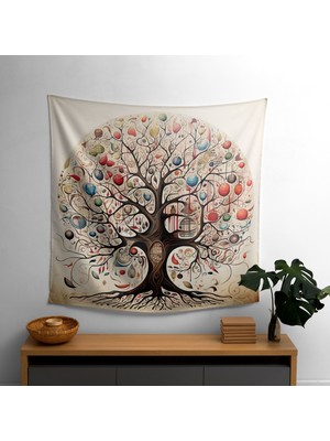 Kaprisli Hayat Ağacı  Duvar Örtüsü - Yatak Odası, Oturma Odası, Yurt Için Canlı Dekoratif