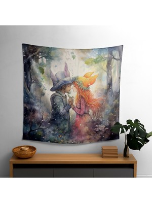 Rüya Gibi Masal Öpücüğü Duvar Dekorasyonu - Canlı Renklerle Modern Kumaş Duvar Sanatı Örtü