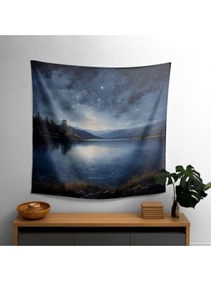 Yıldızlı Gece  Duvar Örtü - Süblimasyon Baskılı Canlı Ranforce Kumaş Dekoratif Örtü