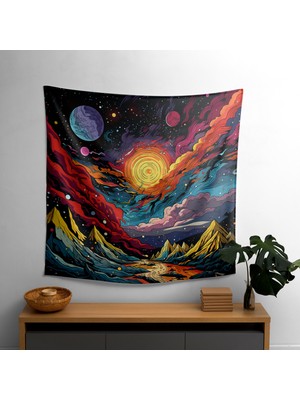 Pop Art Yıldız Haritası  Duvar Örtüsü - Ranforce Kumaş Üzerine Canlı Süblimasyon Baskı -