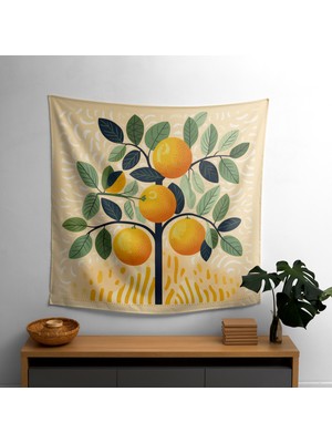 Retro Tarzı Limon Ağacı Duvar Örtüsü | Arkası  Pamuk, Önü Polyester | Canlı Renkler