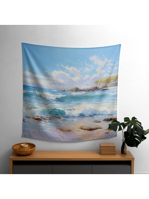 Serene Deniz Manzarası Duvar Örtüsü -  Pamuk Sırt, Polyester Ön, Ranforce Kumaş - Canlı