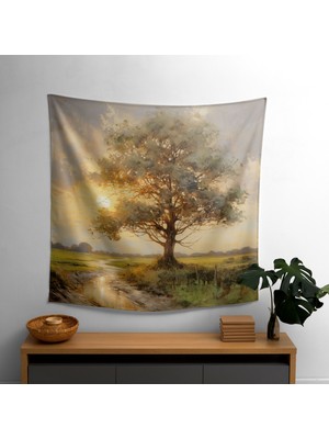 Serene Hayat Ağacı Empresyonist Resim Duvar Örtüsü -  Pamuk Sırt ve Polyester Ön - Canlı