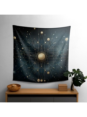 Geometrik Yıldız Haritası  Duvar Örtüsü - Canlı Renkler,  Pamuk Sırtlı, Süblimasyon Baskı