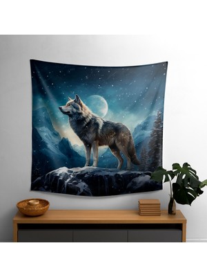 Görkemli Gece Kurt Duvar Örtüsü - Yatak Odası, Oturma Odası ve Yurt Için Pamuk ve Polyester