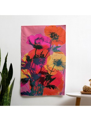 Andy Warhol'dan Ilham Alan Çiçekli Serigrafi Duvar Örtüsü -  Pamuk Sırt, Süblimasyon Baskı,