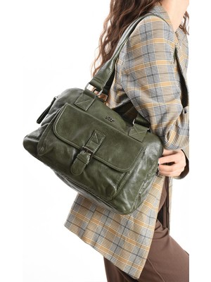 Suni Deri Omuz Çantası Yeşil (Model: 571-13-13K)