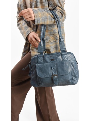 Suni Deri Omuz Çantası Mavi (Model: 571-13-13K)