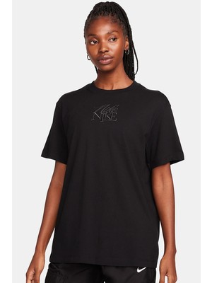 Nike Nsw Monogram Ss Kadın Siyah Bol Kesimli Pamuklu Spor Tişört