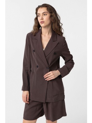 Antioch Kahve Kruvaze Kadın Blazer Ceket
