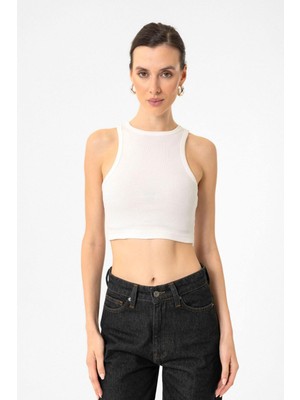 Antioch Ekru Kadın Fitilli Crop Atlet