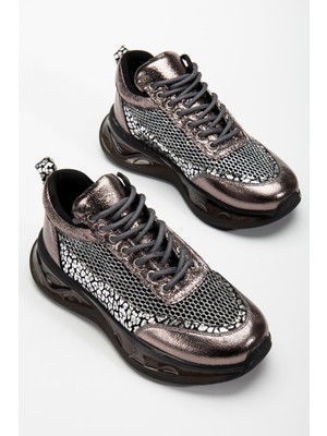 Suins Shoes Suins Rowen Model Kadın Leopar Desenli Fileli Spor Ayakkabı Sneaker