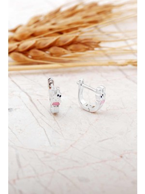 Sümer Telkari Mineli Tavşan Rodyumlu Gümüş Çocuk Küpe 7300