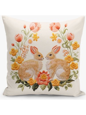 Çift Taraflı Dijital Baskı Kırlent Kılıfı Paskalya - Happy Easter Temalı