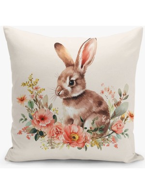 Çift Taraflı Dijital Baskı Kırlent Kılıfı Paskalya - Happy Easter Temalı