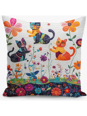 Çift Taraflı Dijital Baskı Kırlent Kılıfı Kedi Desenli