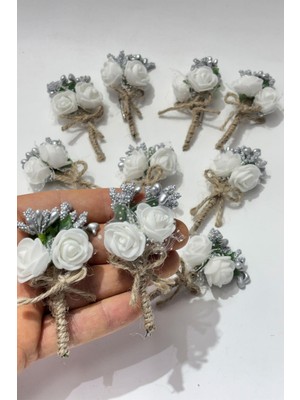 Gümüş Cipsolu Güllü Damat Yaka Çiçeği Sağdıç Çiçeği 10 Adet