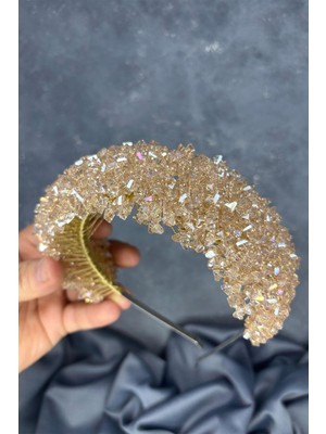 Bal Rengi Asu Yoğun Boncuk Işlemeli Gelin Kına Tacı