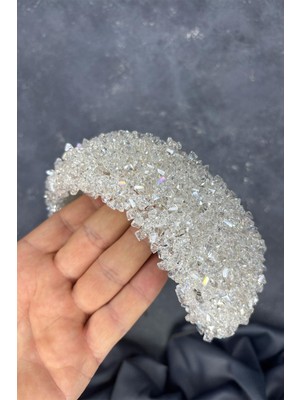 Şeffaf Asu Yoğun Boncuk Işlemeli Gelin Kına Tacı