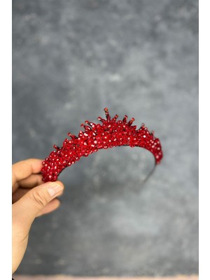 Kırmızı Edis Boncuk Işlemeli Gelin Kına Tacı