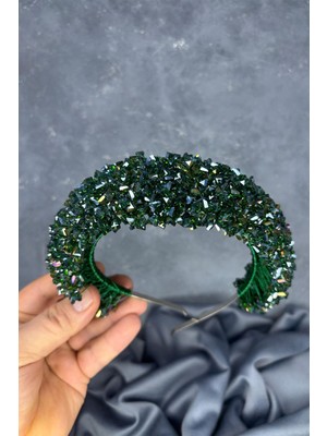 Zümrüt Yeşili Asu Yoğun Boncuk Işlemeli Gelin Kına Tacı