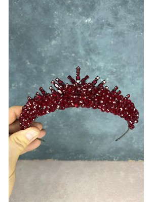 Bordo Edis Boncuk Işlemeli Gelin Kına Tacı
