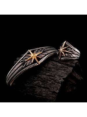 925 Ayar Gümüş Pusula Model Yüzük Bileklik Kombini