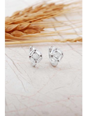 Sümer Telkari Baget Taşlı Rodyumlu Gümüş Mini Halka Küpe 7304