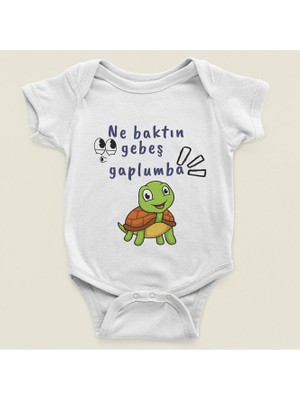Sevbano Ne Baktın Gebeş Gaplumbağa Komik Yazılı Pamuklu Yumuşak Unisex Çıtçıtlı Body Zıbın