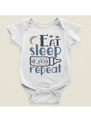 Sevbano Yemek Ye, Uyu, Tatlı Ol, Tekrarla Yazılı Pamuklu Yumuşak Unisex Çıtçıtlı Body Zıbın