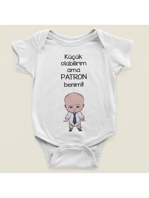 Sevbano Küçük Olabilirim Ama Patron Benim Yazılı Pamuklu Yumuşak Unisex Çıtçıtlı Body Zıbın