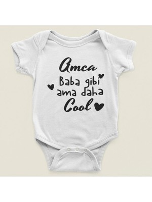 Sevbano Amca Baba Gibi Ama Daha Cool Yazılı Pamuklu Yumuşak Unisex Çıtçıtlı Body Zıbın