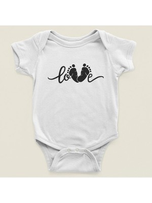 Sevbano Tasarım Love Yazılı Pamuklu Yumuşak Unisex Çıtçıtlı Body Zıbın