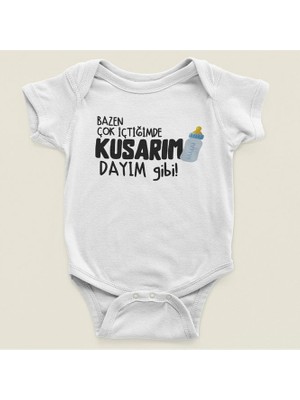 Sevbano Bazen Çok Içtiğimde Kusarım Dayım Gibi Yazılı Pamuklu Yumuşak Unisex Çıtçıtlı Body Zıbın