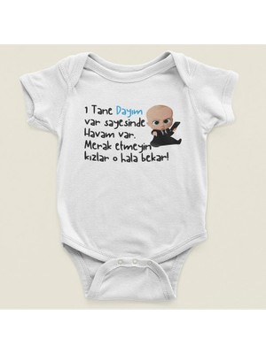 Sevbano Dayım Var Sayesinde Havam Var Yazılı Pamuklu Yumuşak Unisex Çıtçıtlı Body Zıbın