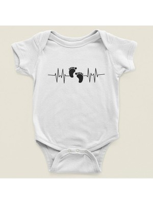 Sevbano Tasarım Bebek Kalp Atış Ritmi Baskılı Pamuklu Yumuşak Unisex Çıtçıtlı Body Zıbın