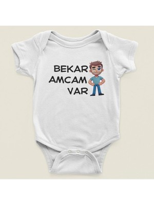 Sevbano Bekar Amcam Var Yazılı Pamuklu Yumuşak Unisex Çıtçıtlı Body Zıbın