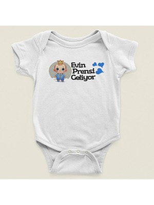 Sevbano Evin Prensi Geliyor Yazılı Pamuklu Yumuşak Unisex Çıtçıtlı Body Zıbın