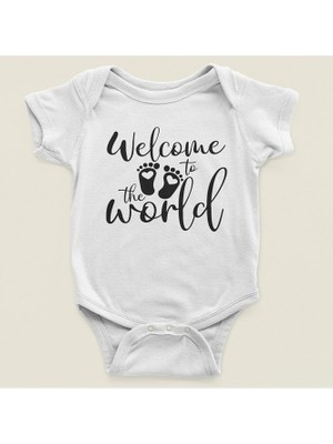 Sevbano Dünyaya Hoşgeldiniz Yazılı Pamuklu Yumuşak Unisex Çıtçıtlı Body Zıbın