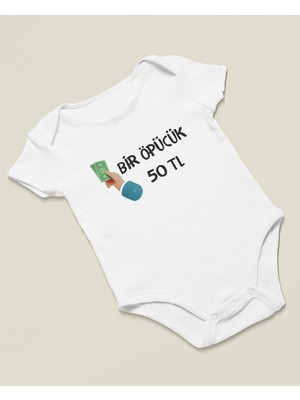 Sevbano Bir Öpücük 50 Tl Yazılı Pamuklu Yumuşak Unisex Çıtçıtlı Body Zıbın